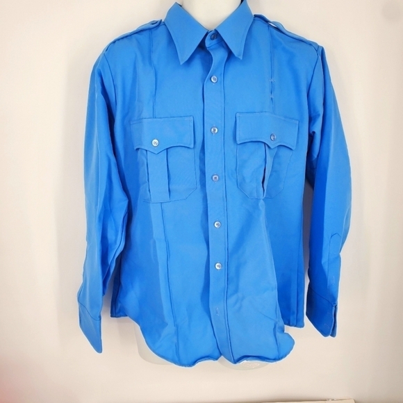 THE PREMIER BY FLYING CROSS LONG SLEEVE SHIRT MEN 16 BLUE 100% Polyester - Picture 1 of 7
